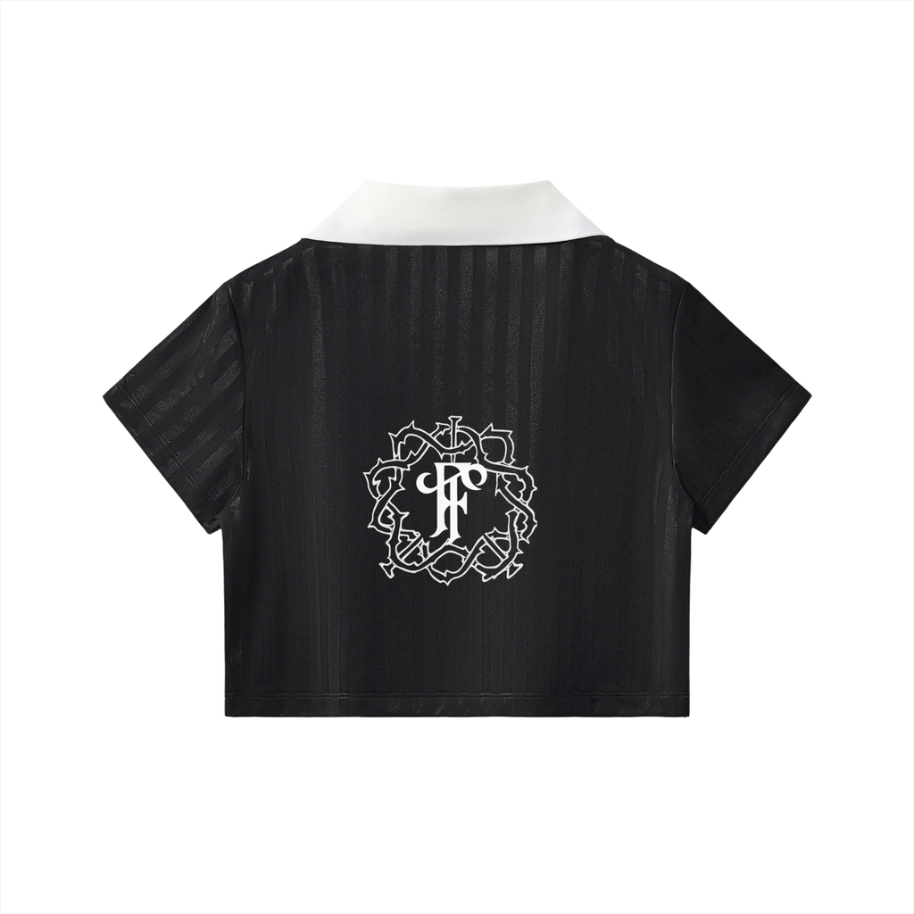 Contrast Collar Striped Cropped Jersey