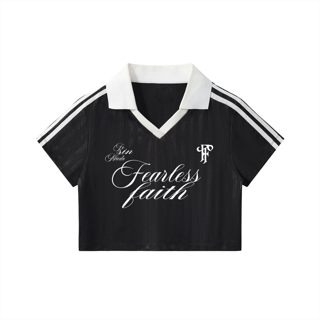 Contrast Collar Striped Cropped Jersey