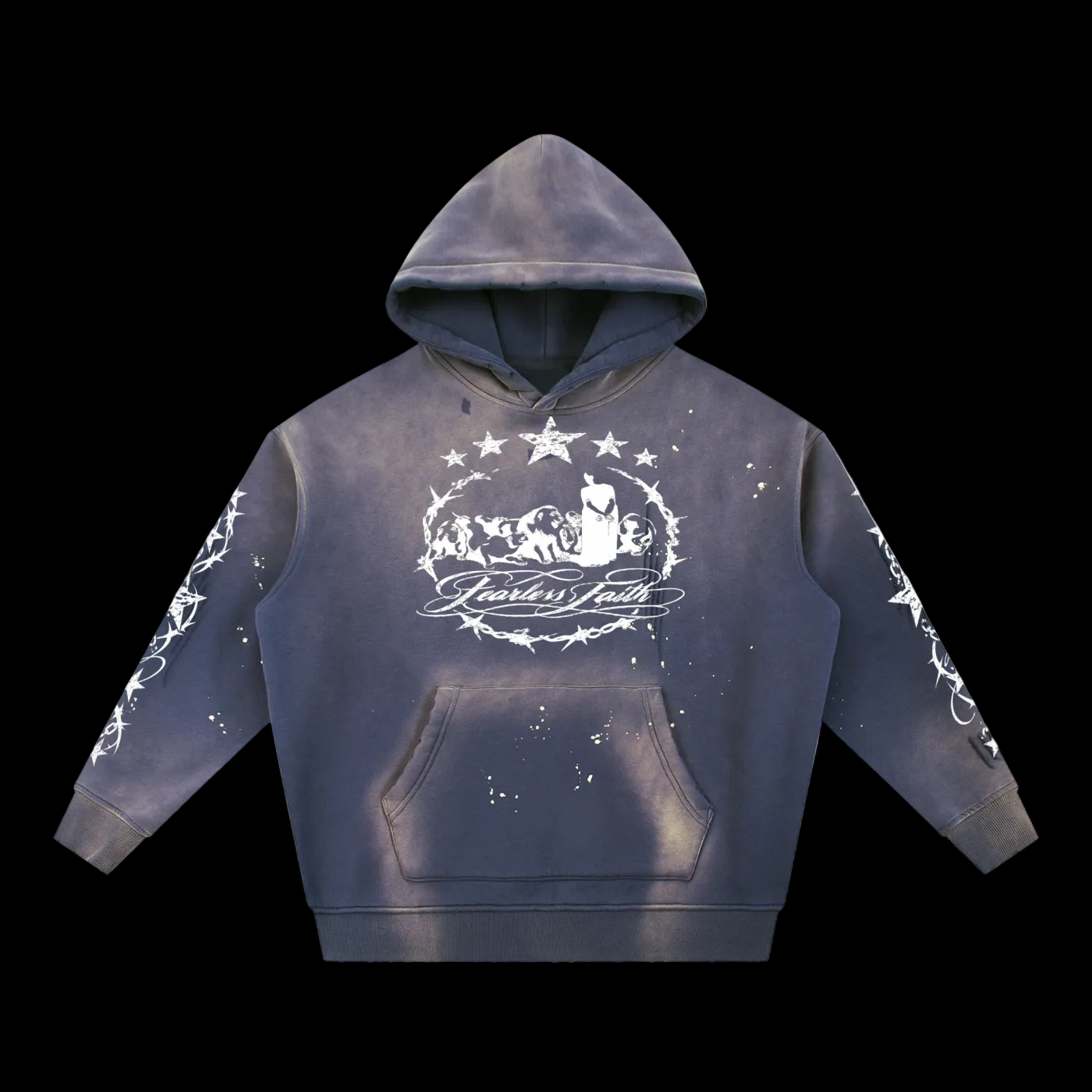 Lions Den Vintage Washed Frayed Fleece Hoodie