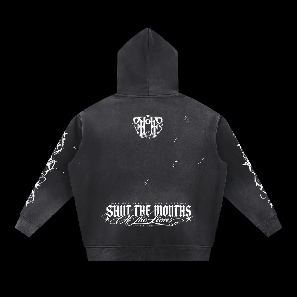 Lions Den Vintage Washed Frayed Fleece Hoodie