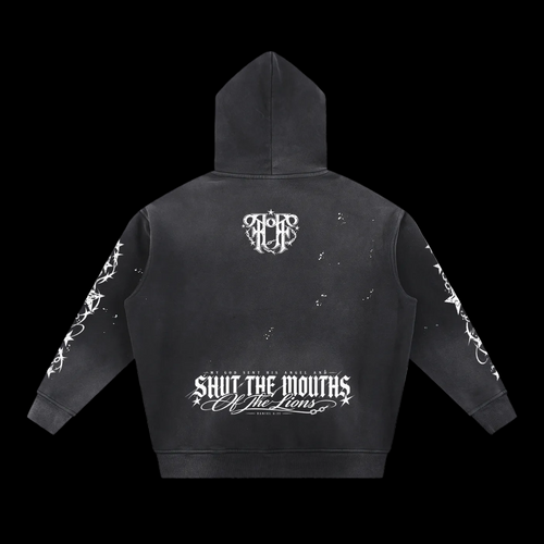 Lions Den Vintage Washed Frayed Fleece Hoodie