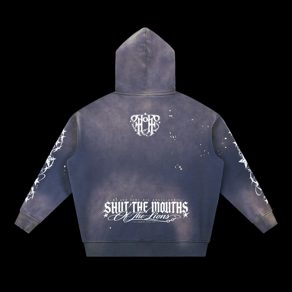 Lions Den Vintage Washed Frayed Fleece Hoodie