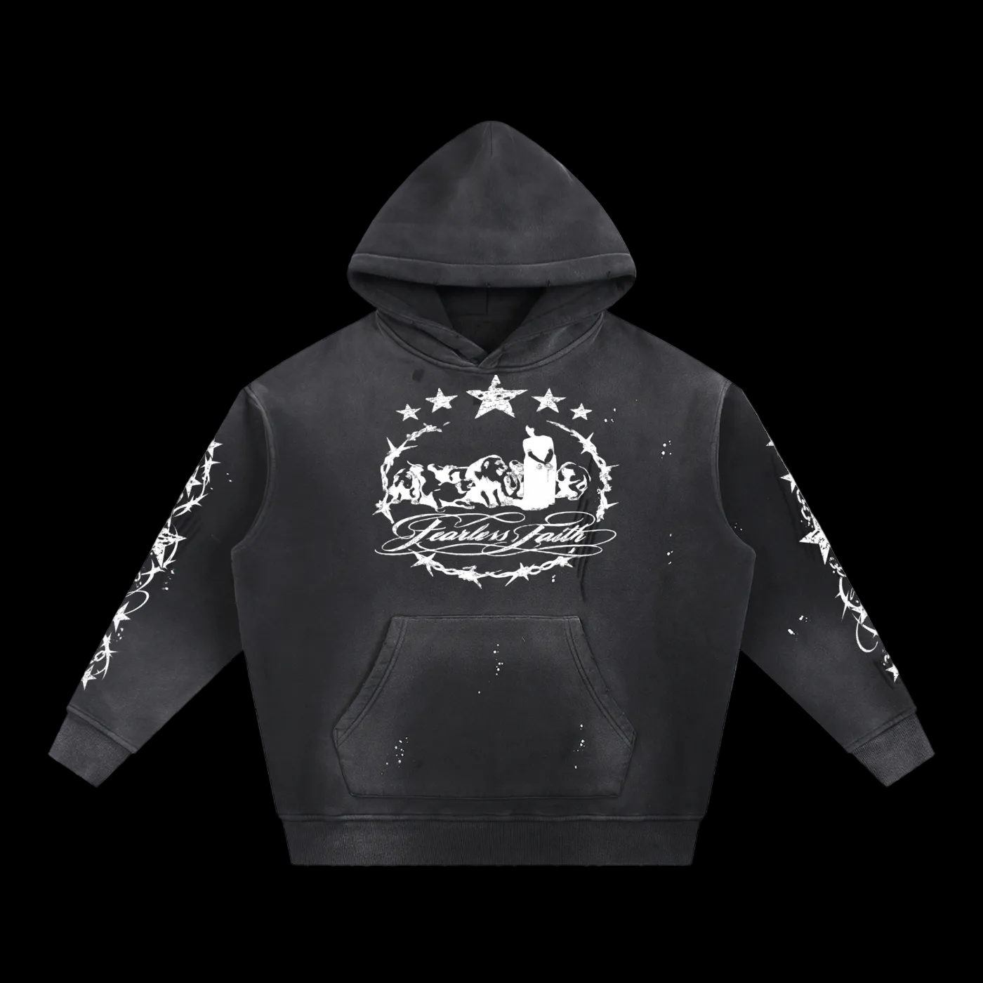 Lions Den Vintage Washed Frayed Fleece Hoodie