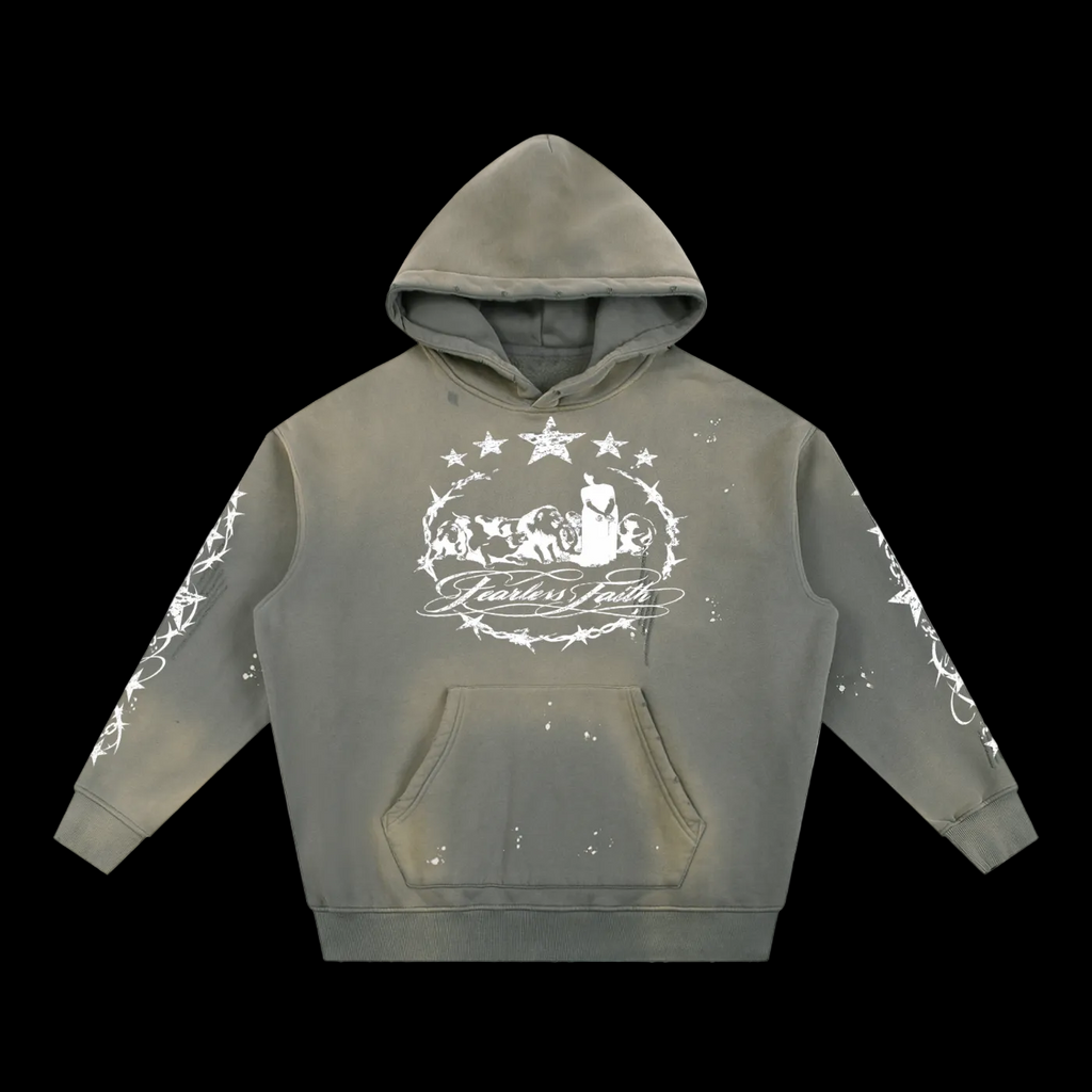 Lions Den Vintage Washed Frayed Fleece Hoodie
