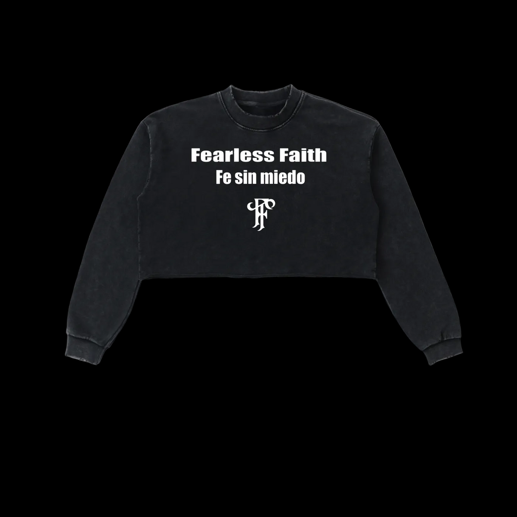 Down stairs Snow Washed Raw Edge Cropped Sweatshirt