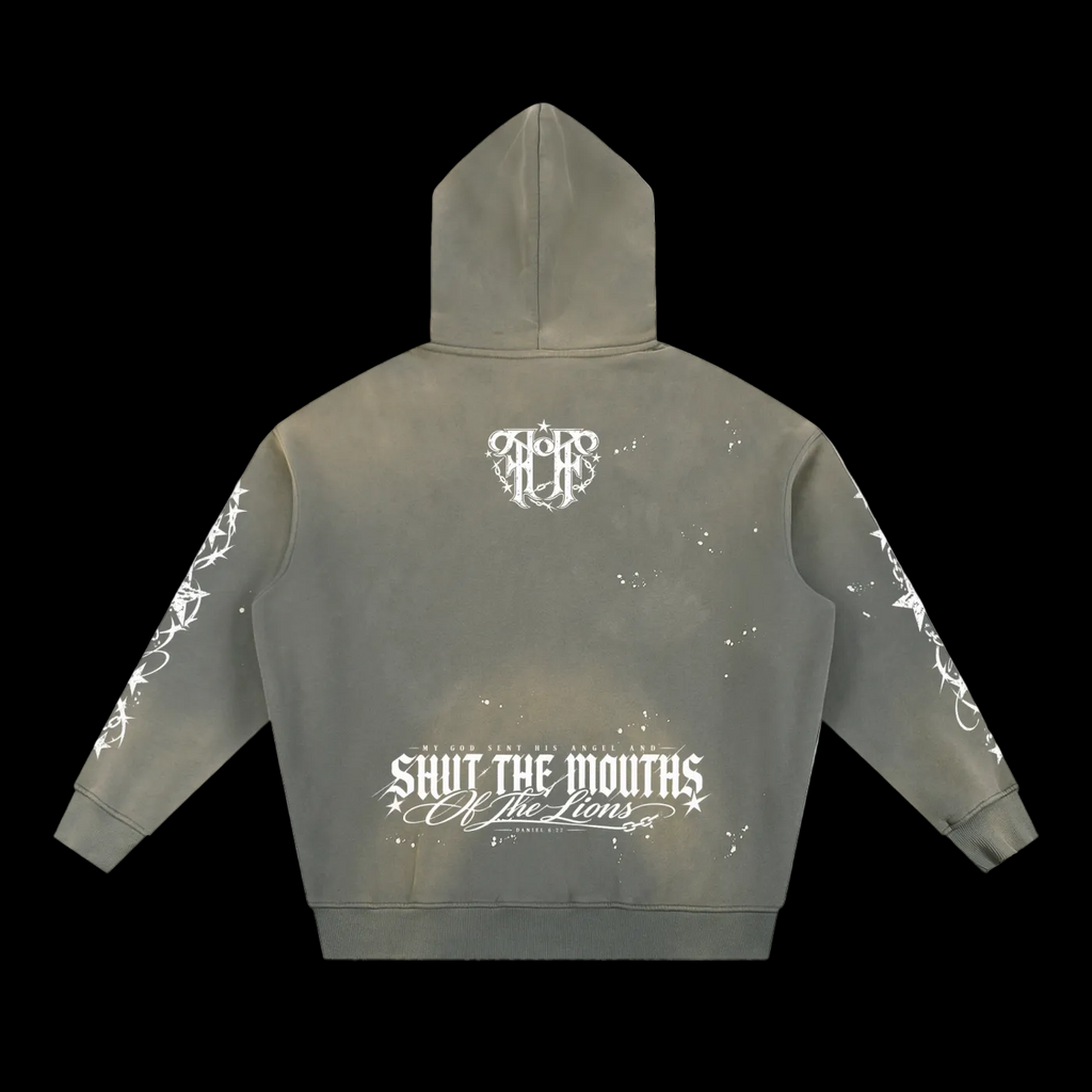 Lions Den Vintage Washed Frayed Fleece Hoodie
