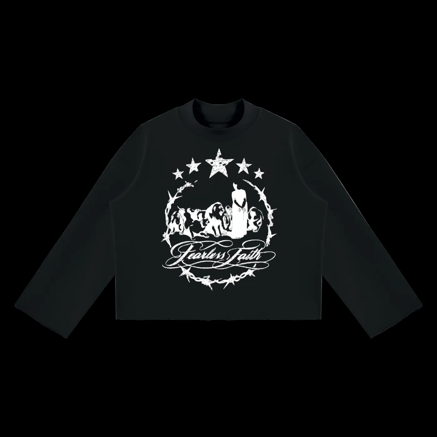 Lions den Unisex Mock Neck Raw Edge Boxy Sweatshirt