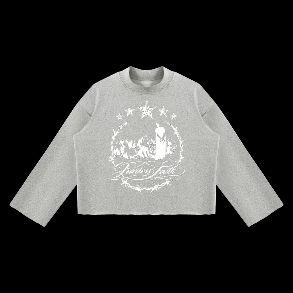 Lions den Unisex Mock Neck Raw Edge Boxy Sweatshirt